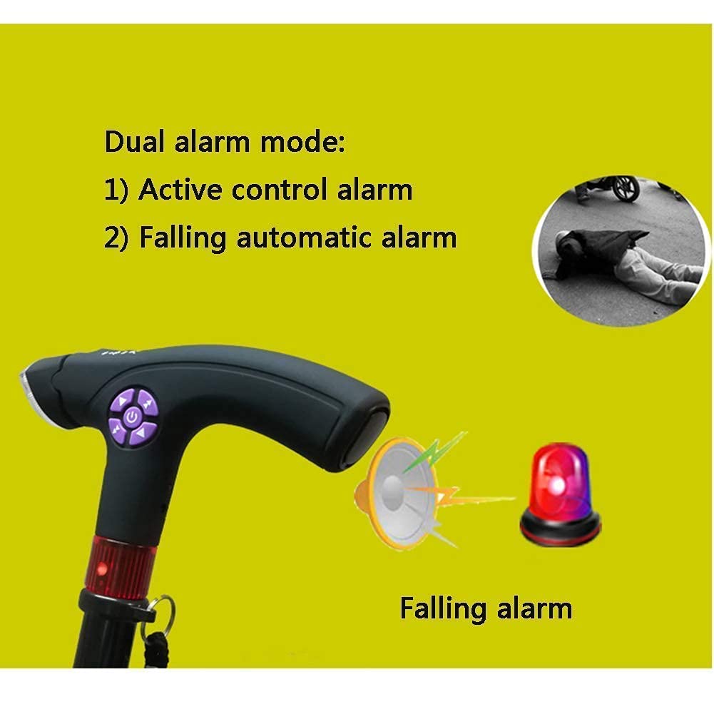 Bastone da passeggio per stampelle per anziani intelligenti multifunzione Bastone da passeggio telescopico con stampelle in alluminio leggero a LED con allarme intelligente regolabile in altezza