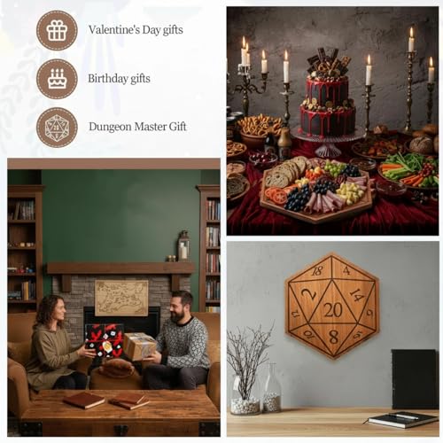 Tabla de cortar estilo D20 de madera con cuchillos miniatura 6