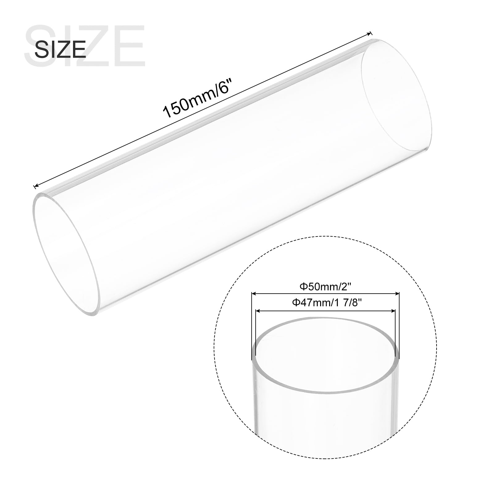 sourcing map Tubo rotondo rigido in policarbonato trasparente diametro interno 47 mm diametro esterno 50 mm 150 mm ad alto impatto