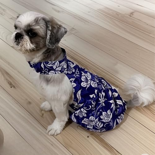 Lulala Floral Print Dog Dress, Summer Pet Frock with Daisy Pattern, Princess Tutu Skirt Outfit for Small Dogs and Cats, Lightweight Cute Apparel for Girls (22Inch, Blue)