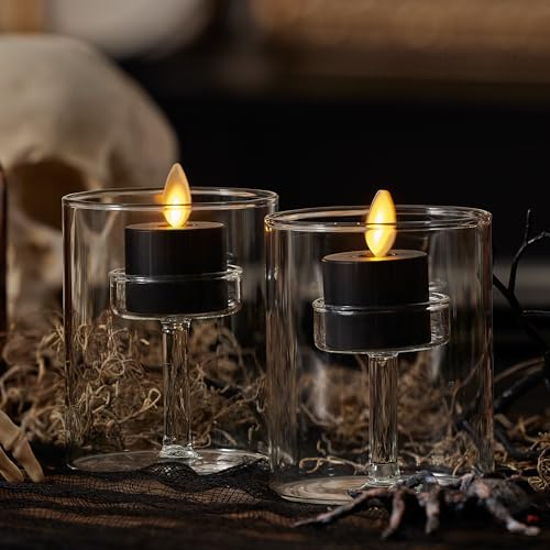 Image of Luminara Set of 2 Moving Flame Flameless Tealight (1.4 inch x 2 inch) Battery Operated Plastic LED Tea Light - Smooth Matte Finish- Black