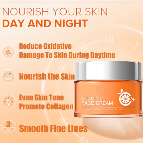 Vitamin C Moisturiser For Face Cream, Anti Aging & Wrinkle Day And Night Face Cream For Women & Men, Brighten & Even Skin Tone, Boost Skin Collagen, Reduce Fine Lines for Skin Care - Image 5