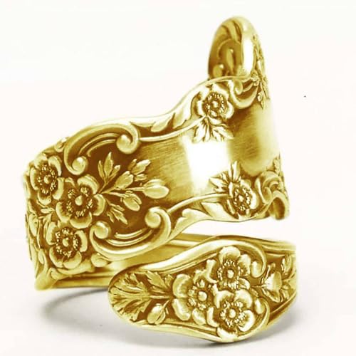 Vintage Antique Color Women Rings Graceful Engraved Flower Pattern Retro Party Jewelry