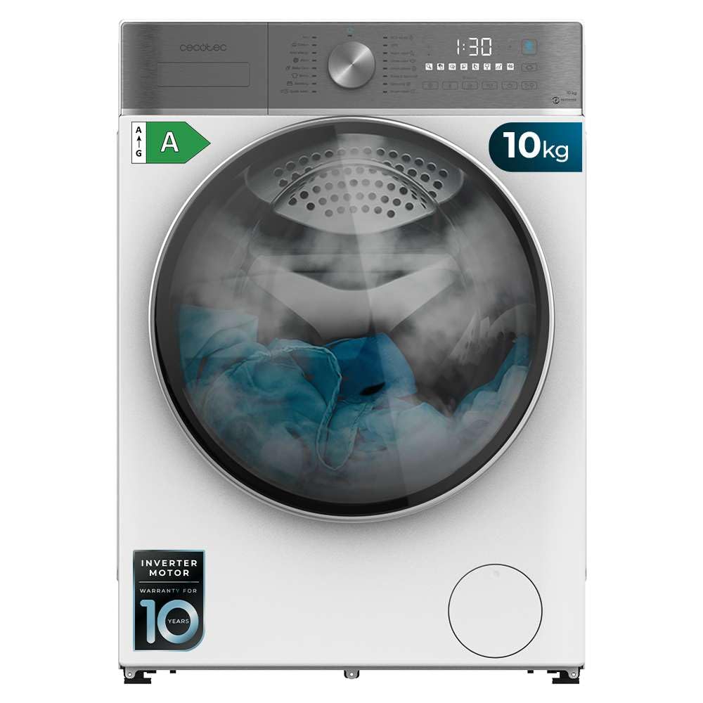 Cecotec Lavadora 10Kg Carga Frontal Bolero DressCode 10800 Inverter A 2000W, 1400 rpm, 16 Programas, Motor Inverter Plus, Vapor SteamMax, Lavado Inteligente, Detector de Carga Etiqueta Energética