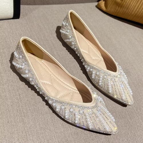 HuangTaiJi Qing Women's Pearl Rhinestone Pointed Toe Ballet Flats Dressy Comfortable Flat Shoes Slip-On Loafers Elegant Shoes2
