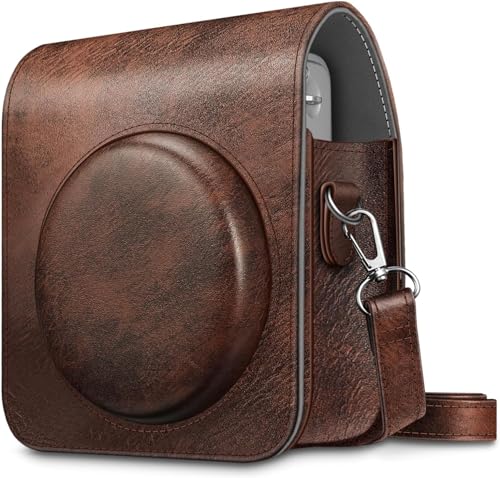 FINTIE Funda Compatible con Fujifilm Instax Mini 90 Neo Classic   Estuche Protector de Material Sintético con Correa Desmontable/Ajustable, Marrón Retro