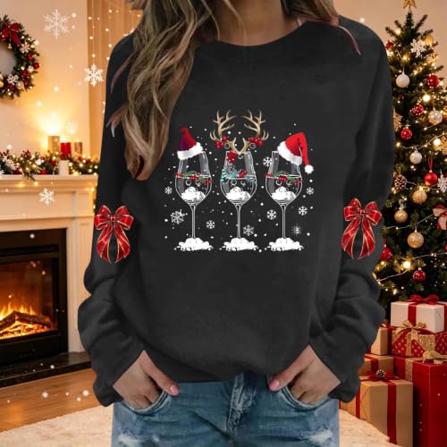 Buupiuu Christmas Sweatshirts for Women Bow Xmas Print Long Sleeve Pullover - image 6