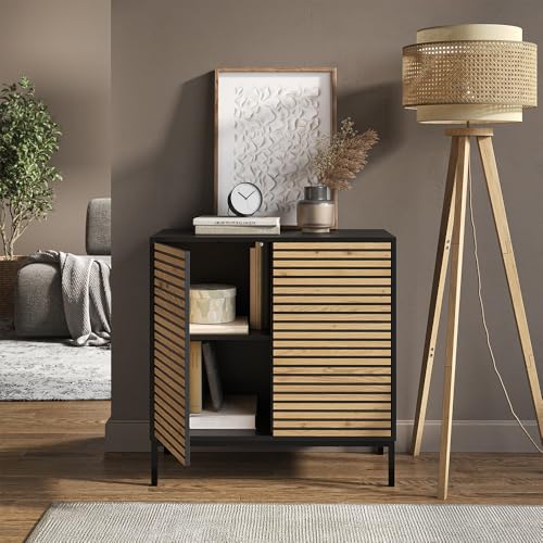 Vicco Kommode Eliza, Schwarz/Eiche, 80 x 81.2 cm mit 2 Türen