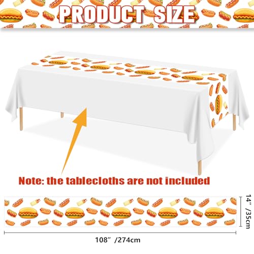 6 Pcs Hot Dog Table Runners Rectangular Picnic Party Table Cover for Sausage Food Hot Dog Birthday Party Decorations, 14 x 108inch - Thumbnail 3