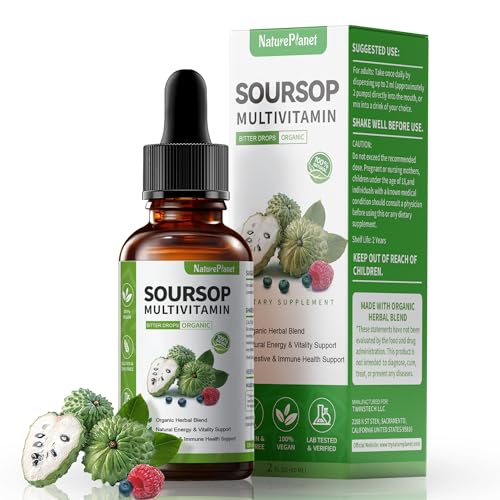 Graviola Soursop Bitters Liquid Drops with Vitamin C, D3, B6, Soursop Fruit & Leaf Extract + 10 Bitters Botanicals for Immune Support Digestive Health Antioxidant Boost丨Non-GMO Vegan 60mL/2 Fl Oz