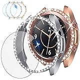 [2+1Pack] Tensea Compatible for Samsung Galaxy Watch 3 Screen Protector and Bling Case 41mm, 2Packs PC Diamond Covers and 1Pack Tempered Glass Protective Film Accessories for Galaxy Watch3 41 mm
