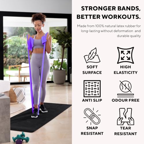 Image of PulseITThera Resistance Bands for Workout. Pilates, Yoga & Home Exercise Bands. Latex Bands for Gym, Strength Training, Stretching & Toning. Fitness Bands for Men & Women (Purple)