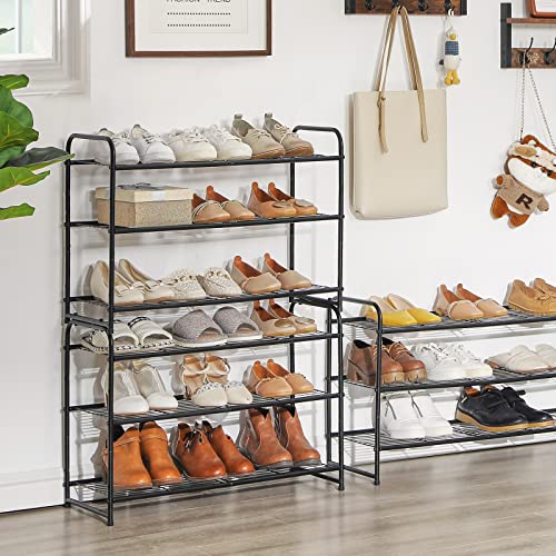 Ymyny Freestanding Shoe Racks, 3 Tiers Stackable & Adjustable Shoe Storage Shelf, Metal Wire Grid Shoe Organizer For 12-16 Pairs, For Entryway, Closet, Bedroom, Black, 26.8" L, Hxj301B #TOP3