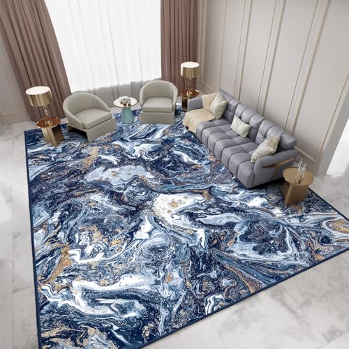 Tapete decorativo lavado 5x7 azul oscuro y dorado miniatura 1