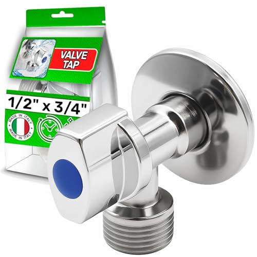 Llave de Escuadra en Latón Cromado 1/2' x 3/4' para Suministro de Agua a Lavavajillas Lavabo Lavadora Inodoro - Garantía de 5 Años - MADE IN ITALY - ONIX TECH