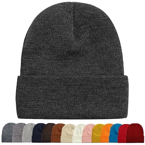 Image of ZOORON 1&2 Packs Beanie for Men Women Men's Beanie Hat Acrylic Knit Cuff Beanie Cap Slouchy Knit Skull Cap Warm Winter hat