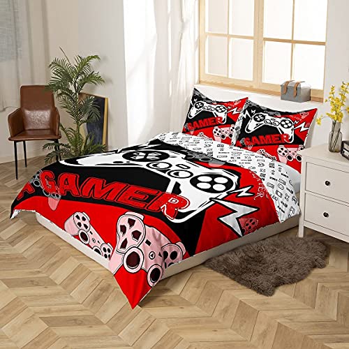 Gamer Duvet Cover For Boys&girls Single,Gaming Bedding Set For Kids Teens Youth Gamer Room Decor Video Game Comforter Cover,Reversible Red Black Gamepad Quilt Cover Aesthetic Bed Cover 1 Pillow Case - Image 2