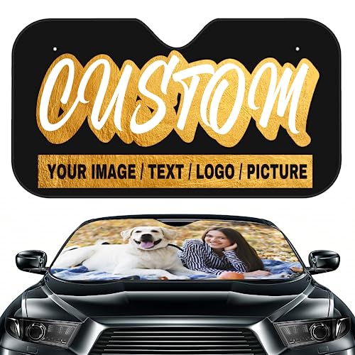 Custom 2025 New Car Windshield Sun Shade Personalized Window Sunshades for Car Add Your Photo Text Logo Design Foldable UV Rays Protector Shield Suitable for Most Models Cars SUV Trucks (Photo, S)