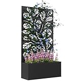 Outsunny Metal Raised Garden Bed with Trellis for Climbing Plants, Freestanding or Wall Mounted Flower Bed with Privacy Panel, Twigs and Leaves Cut-Outs Outdoor Planter Box for Garden, Patio, Balcony