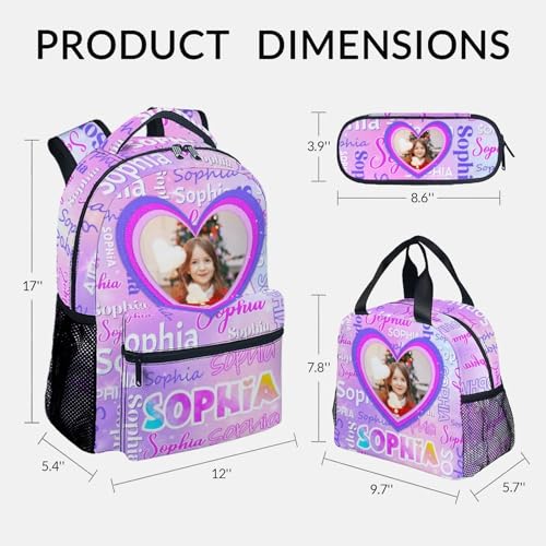 UNIKITTY School Backpack for Girls, Personalized Backpack with Photo/Name - 17 Inch Kids Schoolbag for Preschool - Custom Bookbag with Lunch Box and Pencil Case4