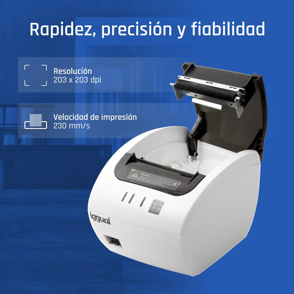 iggual -TP Easy 80W USB- Termiczna drukarka biletów i pokwitowań 80 mm dla POS/POS- USB + RJ11-230 mm/s- Automatyczne cięcie- sklepy, restauracje, handel detaliczny - kompatybilny z Windows/Android