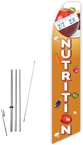 Nutrition (naranja) Bandera de plumas Super Novo - Completa con juego de poste de 15 pies y estaca de tierra disponible en Yaxa Colombia