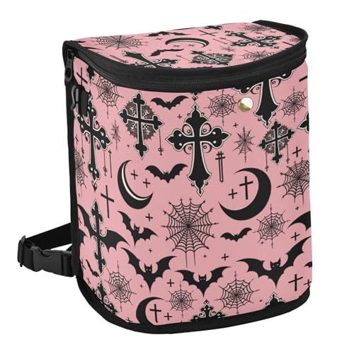 Image of MNSRUU Car Trash Can with Lid, Black Gothic Moon Spider Webs and Bats Car Trash Bag Hanging Organizers and Storage for Front Back Seat, Leak-Proof Trash Bin