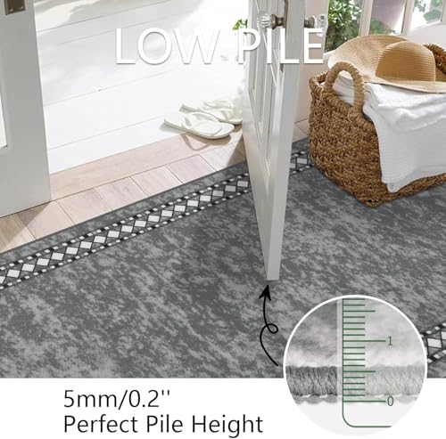 Runner Rugs for Hallways Grey 65x180 Non Slip Extra Long Hallway Runners Nylon Kitchen Runner Washable Low Pile Carpet Runners for Hallway Kitchen Entryway