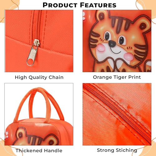 Image of Kraptick Compact & Stylish Design Printed Tiffin Bag for Children Insulated Lunch Bag for Kids Perfect Leakproof Keeps Hot and Cold Lunch Bag for School (Orange Tiger)