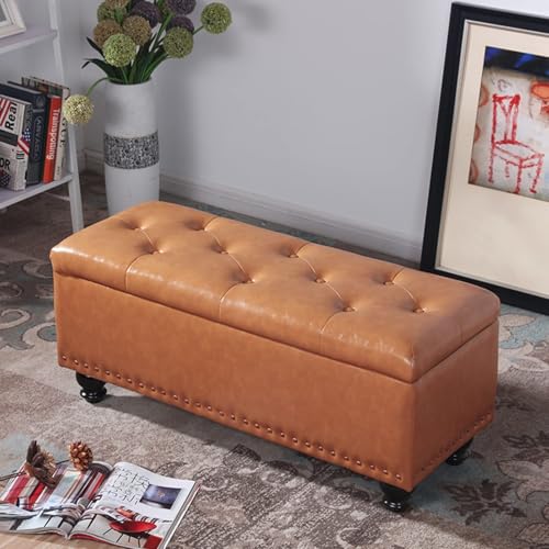 Banco zapatero de cuero rectangular con almacenamiento 2 en 1 y asiento 2