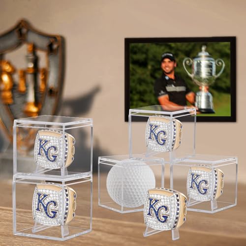 Image of 12 Pack Championship Ring Display Case Clear Acrylic Ring Case Display Box for Sports Baseball Softball Football Golf Single Ring Coin Holder Stand, 2.16 Inch