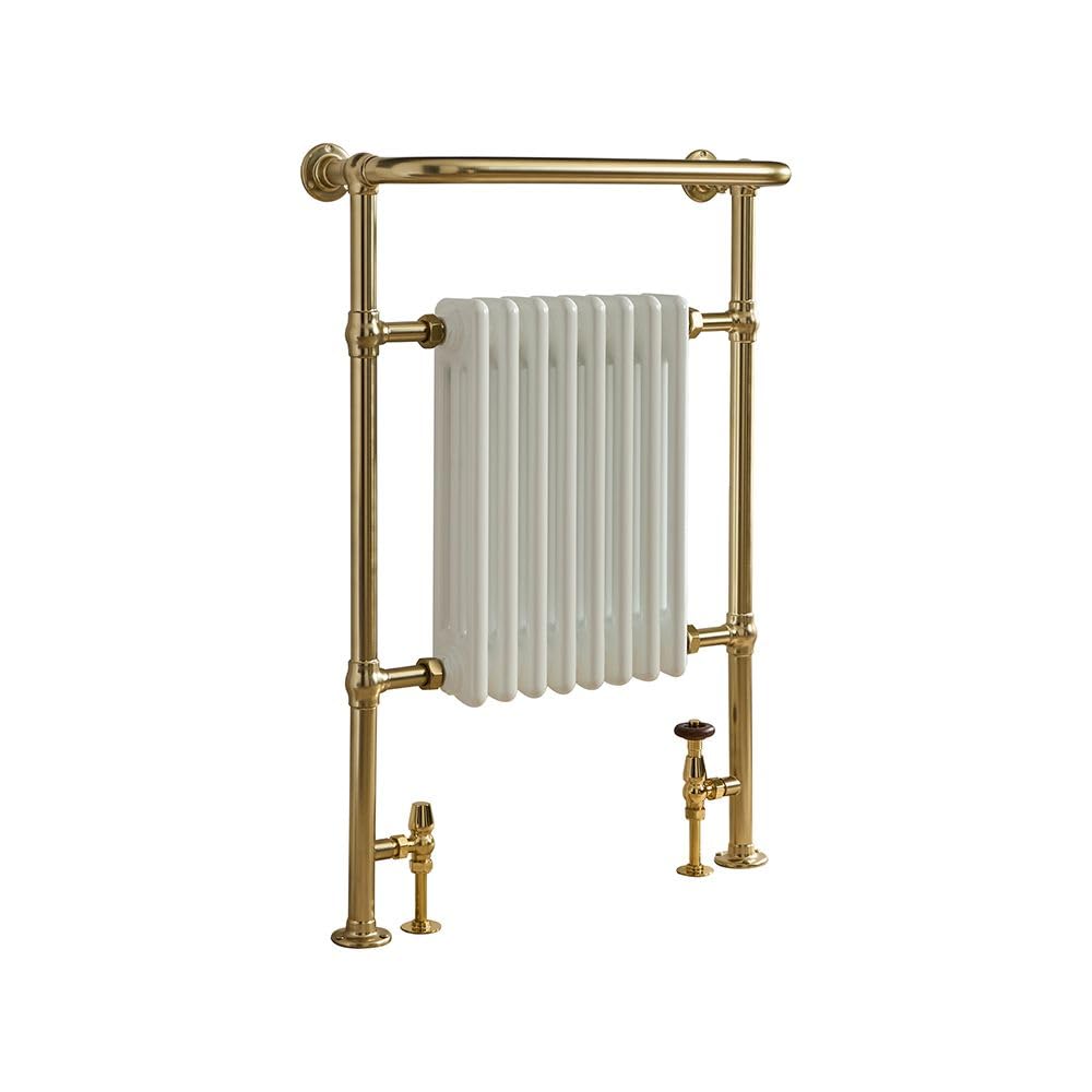 Milano Elizabeth Brushed Brass Heated Towel Rail Overhanging Rail - 963mm x 673mm