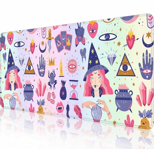 マウスパッド オフィスデスクマット 大型ゲーミングキーボードパッド ステッチエッジ 洗濯可能 滑らかな表面コントロール & 正確 拡張コンピューターマウスマット (31.5 x 11.8インチ) - ブラック コズミックコンステレーションマジック