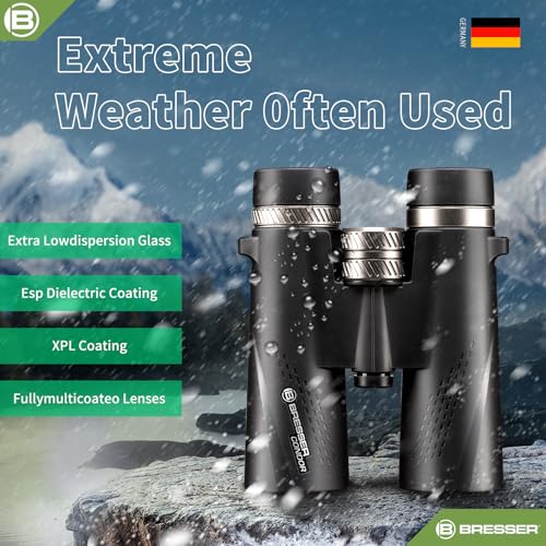 Image of BRESSER 8x42 Binoculars for Adults, High Power Waterproof Binoculars Telescope for Hunting Bird Watching Travel Football Games with Carrying Case and Strap,FMC Green Film,BAK4 Prism