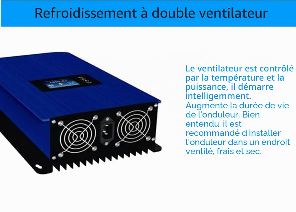 Y&H Onduleur de réseau éolien 2000 W avec capteur limiteur, charge de vidage, 45–90 VDC 230 VAC pour générateur d'éolienne AC 48 V