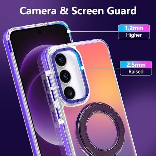 Image of Magnetic for Samsung Galaxy S25 FE 5G Case with Stand [Compatible with Magsafe] [Cute Fluorescent Design] [1 Screen Protector] Slim Translucent Matte Case for Galaxy S25 FE 5G 6.7 inch, Purple