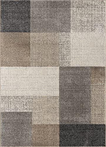 the carpet Pearl Modern dense short pile living room bedroom rug, Contour cut, Geometric pattern, Chequered, Beige, 120 x 160 cm - Image 3