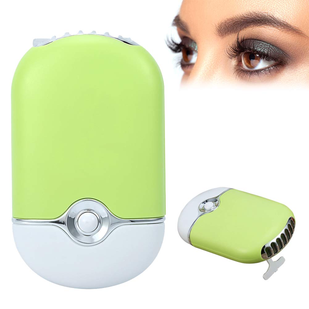 Mini Fan, Portable Grafted Eyelash Blower Dryer for Extension Glue Dry with USB Air Conditioner (Green/ II)
