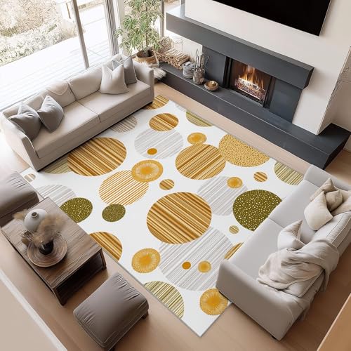 XDDKHM Washable Living Room Rug 1.5x2.5 Green Yellow Simple Stripes