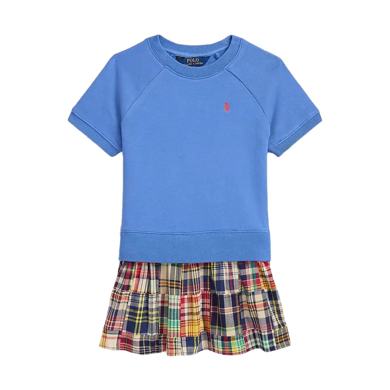 Polo Ralph Lauren Big Girls Cotton French Terry & Madras Dress M Medium 8-10 Multi