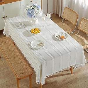 55 x 78 inches Boho Rustic Farmhouse Style Rectangular Tablecloth Cotton Linen Dust-Proof Table Decoration for Kitchen Dining Party (55 x 78 Inch, Ivory) 55 x 78 inches Boho Rustic Farmhouse Style Rectangular Tablecloth Cotton Linen Dust Proof Table Decoration for Kitchen Dining Party 55 x 78 Inch Ivory