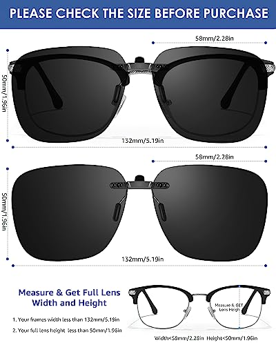 SODQW Black Polarized Clip On Sunglasses Over Prescription Glasses for Men Women, Fit Over Eyeglasses Trendy Shades2