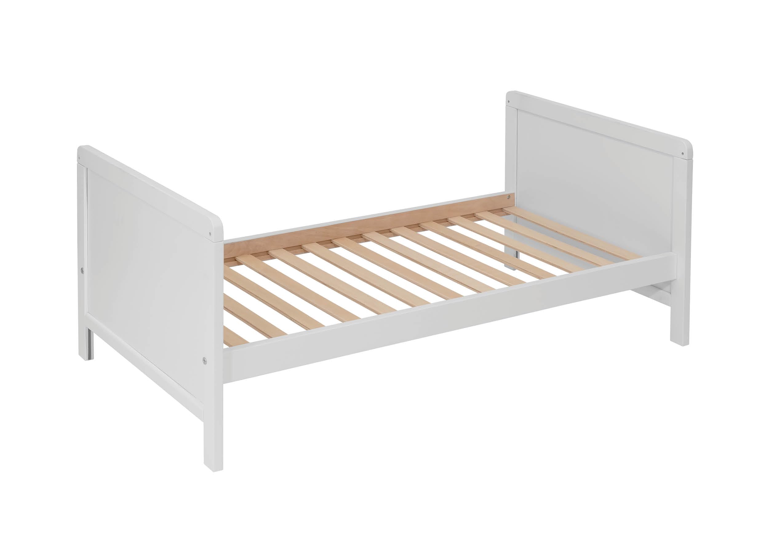 Lit bébé évolutif Nelly 120x60 cm – Bois de hêtre – Lit Junior Convertible – Sommier réglable – en 716 (Blanc)