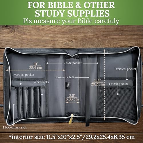 DEHITE Bible Bags for Women - Leather Bible Carrying Case - Pen Slots - Zippered Pocket - Premium PU Leather3
