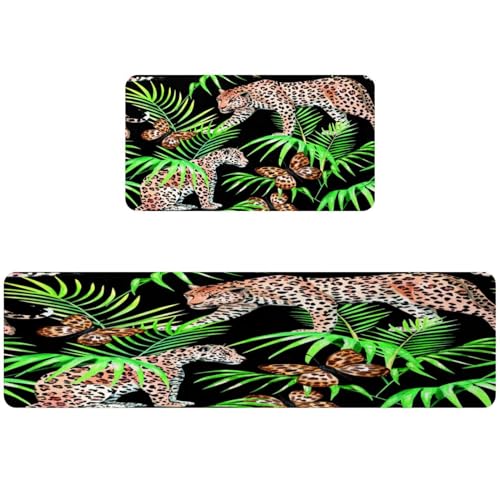 Tapete de cocina de leopardo antideslizante pack de 2 alfombras lavables absorbentes 2