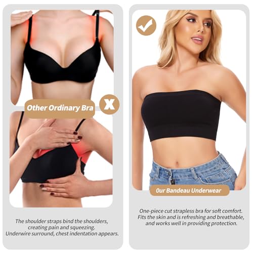 Image of JOYSHAPER Strapless Bras for Women Seamless Padded Bandeau Bra Wireless Tube Top Bralette Comfort Tube Bra
