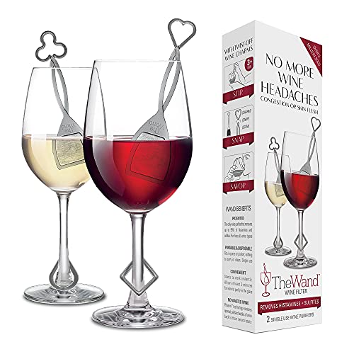 PureWine Wand Purifier Removes Histamines and Sulfites - Reduces Wine Allergies & Eliminates Headaches, Aerates Restoring Taste & Purity - Twist Off Wine Glass Charm Accessory Each Wand - Pack of 2
