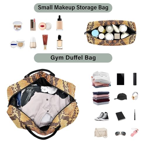 Aflyko Travel Duffel Bag Snake Skin Pattern Brown Sport Tote Gym Bag Weekender Overnight Bag for Men Women Flight Approved Carry On Bag Fitness Dance Go-To Bag Daily Bag4