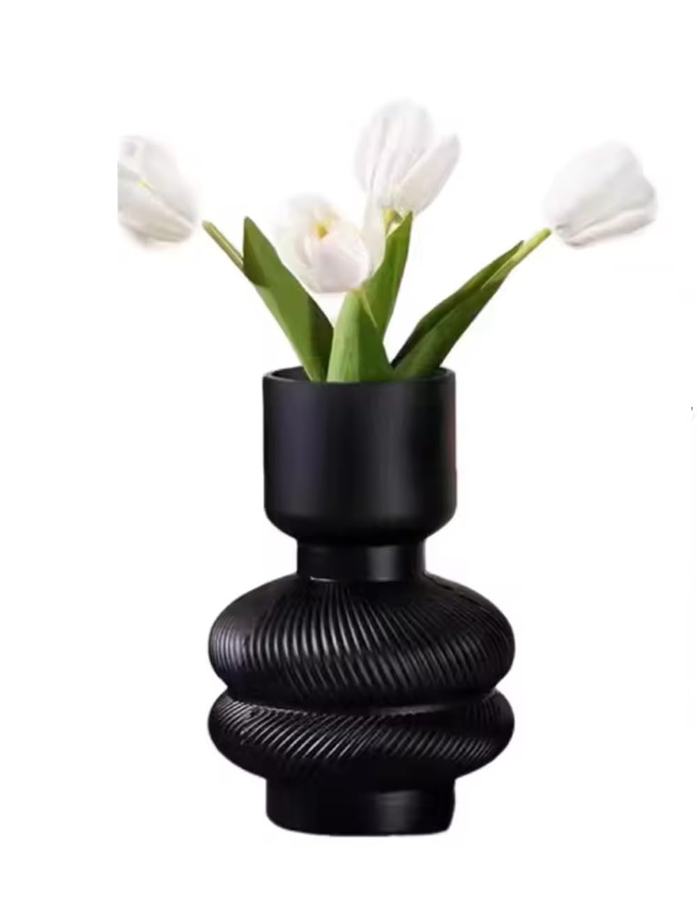 SPHINX Decorative Retro Ribbed Glass Vase For Flowers Plants Home Décor, Office Living Table Decorations, Vases for home decor, Modern Vase, Giftings- (Matt Finish Black, 7 Inch-Twill)