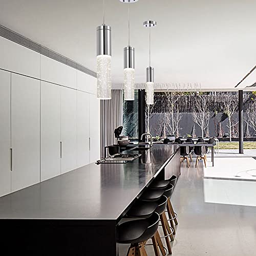 Kdk Lighting Pendant Lighting,Modern Contemporary,One Light Integrated Led Dimmable Mini Pendant Light Fixture,Polished Chrome Bubble Glass Crystal Hanging Light Perfect For Kitchen Island 2 Pack,A08 #TOP2